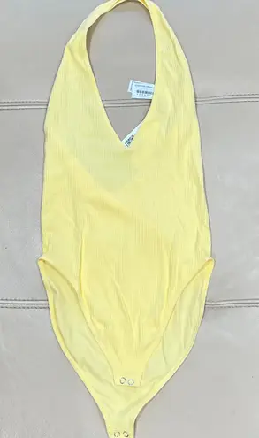 Forever 21 Yellow Rib Halter Bodysuit