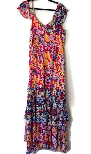 Lulu’s Red Radiant Ruby Floral Chiffon Asymmetrical Dress Size XL