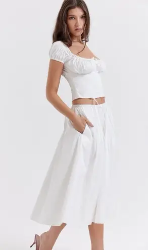 House Of CB  Cora White Gathered Midi Skirt