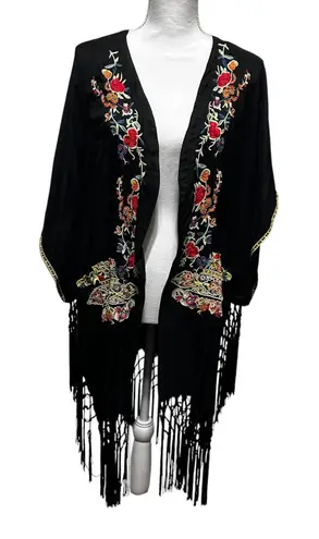 Johnny Was Silk Embroidered Fringe Kimono S Boho Festival Duster Indie Retro