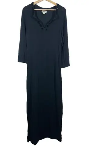 Neiman Marcus Jeweled Neckline Knit Maxi Dress Black Large Semi Sheer Witchy