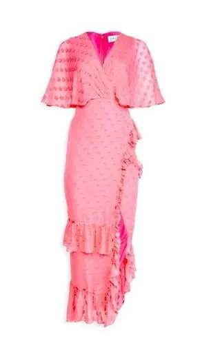 NWT SALONI Rose in Watermelon Pink Jacquard Polka Dot Silk Blend Ruffle Dress 0