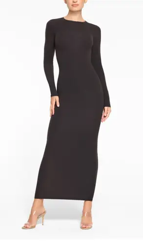 SKIMS Fits Everybody Long Sleeve Maxi Dress Shapewear Same Day Ship NWT XS Onyx