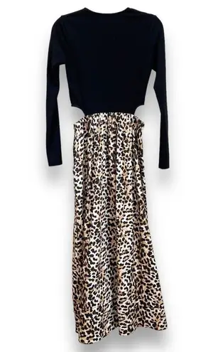 Something Navy  Tara Long Sleeve Cut Out Leopard Print Maxi Dress Black/Brown S