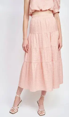 En Saison Riley Stripe Midi Skirt Pink
