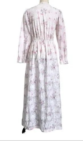 Vintage 80s Pinehurst Victorian Style Floral Cotton lingerie Robe Size S Pink