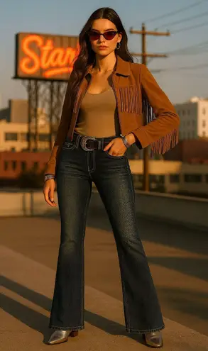 Vintage Rock 47 by Wrangler Low Rise Bootcut Jeans Cross Embroidered Y2K Sz 3/4 Blue