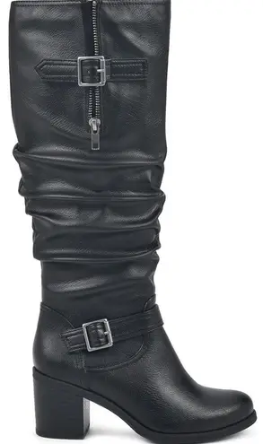 White Mountain Desirable Black Faux Leather Knee-High Boots Shoes Size 10 NWT