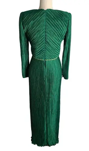 Vintage 80s George F Couture Evening Dress S Green Accordion Pleats Designer Zip