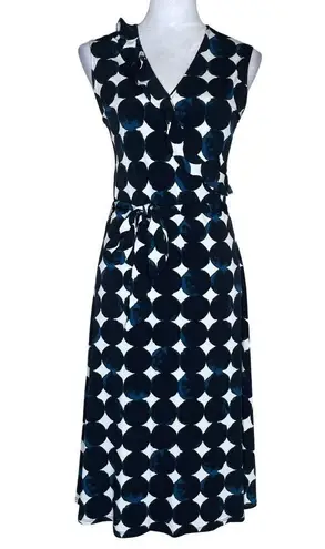 Leota Women's Polka Dot Ruffled V-Neck Belted Sleeveless Midi Dress L Occasion