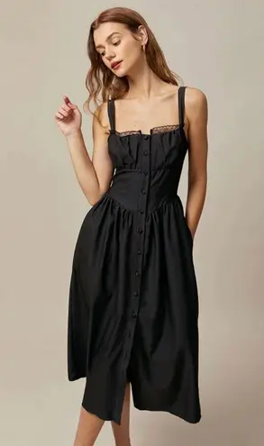 Rihoas Black Square Neck Lace Cami Midi Dress Size M