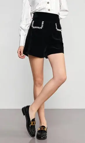 J.ING Black Velvet High Waist Shorts with Pearl Decoration Size M NWT Size M