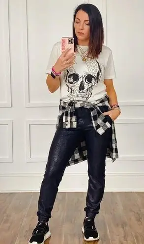 Viral TikTok Sz 2XL Pebble Joggers Pull On Pants Shiny Black Boutique MR Basics