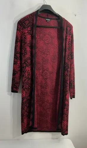 Roz & Ali Womans Long Sleeve Open Front Cardigan Sweater Large Red Black