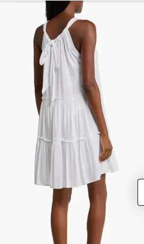 Elan Ruched Tiered Cover-Up Swing Dress White Size Large