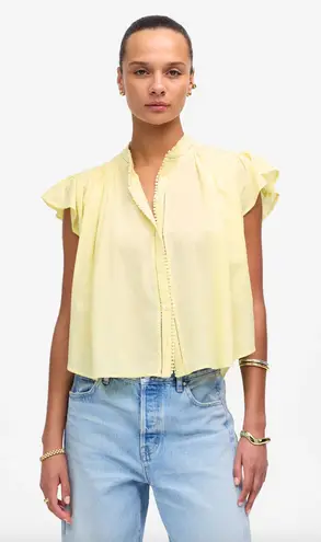 Madewell  Shirred Lace Trim Top Blouse Cotton Viscose Iced Lemon Yellow Small NWT - Image 1