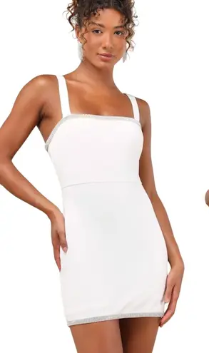Lulus Glowing Allure White Rhinestone Sleeveless Bodycon Mini Dress size M NWT Size M