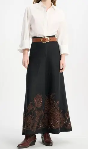 NWT Dorothee Schumacher Black & Brown Luxury Exquisite Maxi Linen Skirt | XS