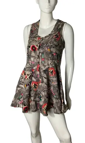 Vintage 80s mini dress tunic Aztec southwestern whimsey witch sleeveless Rare Red Size M