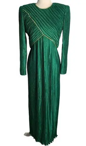 Vintage 80s George F Couture Evening Dress S Green Accordion Pleats Designer Zip