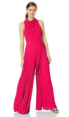 Halston Heritage Sleeveless Cowl Neck Flowy Wide Leg Jumpsuit Neon Pink size 0