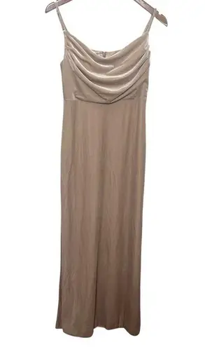 Revelry Skye Velvet Bridesmaid Gown Women’s Size 4 Champagne Slit Formal Dress Tan