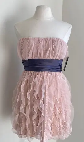 JUMP GIRL Strapless Ruffle Mini Dress Womens Sz 6 Blush Pink Grey Sash Fairy