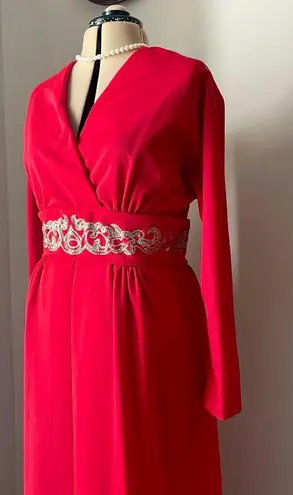 Vintage 1960s mod red maxi dress with glitter waist Size L