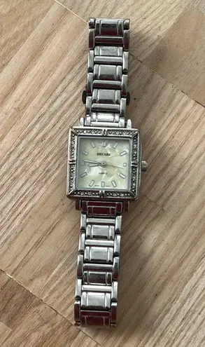 Decade Pearl and Crystal Ladies Watch Square Dial Metal Bracelet Silver