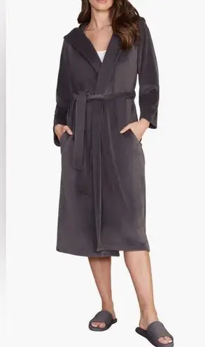 Barefoot Dreams Luxe Chic Hooded Velour Long Robe in Carbon BRAND NEW
