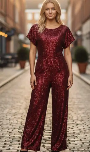 Maggy London NWT amber sequin jumpsuit in burgundy