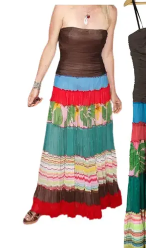 Strapless Silk Floral Beaded Chiffon Patchwork Boho Maxi Dress M/L Size undefined
