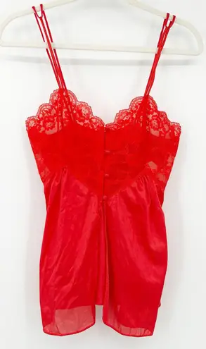 Kayser Lingerie VTG Y2K Romantic Coquette Lace Cami Baby Doll Top Size S Red