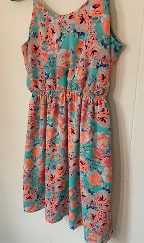 Lush Clothing Lush faux wrap mini dress spaghetti straps teal orange floral women’s size Small