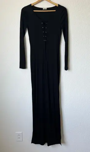 L'Agence L’agence Black Lace Up Long Sleeve Maxi Dress