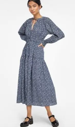Lacausa Dama Dress Blue Magic Mushroom Print Midi Long Sleeve Resort Coastal S