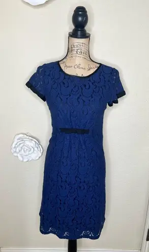 Uncle Frank NTM: Navy & Black Lace Dress with Keyhole Back Ruching Waist Sz M - Image 1