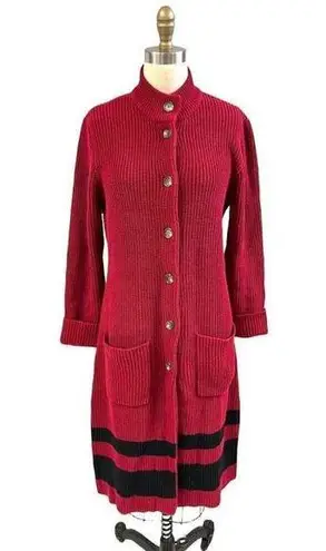 LRL Ralph Lauren Red Cotton Knit Cardigan Sweater Coat Striped Duster Sz M NWOT Size M