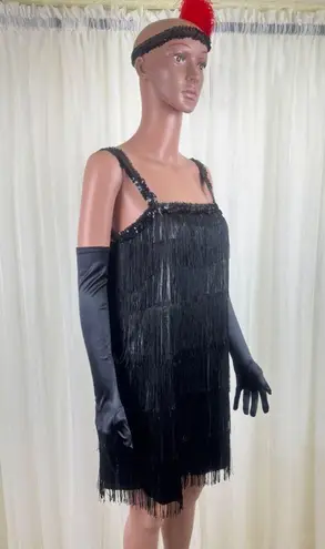 Amscan Tassel Fringe Flapper Halloween Costume Party Dress Blk Silver Medium 6