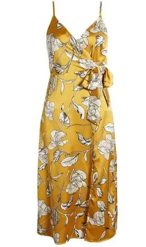 Chelsea 28 side tye Satin Midi Dress in Yellow Harvest printed. Women size XS