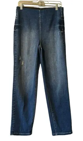 Risen Jeans Dark High Rise Straight Leg Size Medium Modern Preppy Designer City Blue