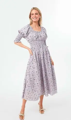 Hyacinth House Tuckernuck Lilac Ruched Neck Cali Floral Midi Dress Size Medium Purple