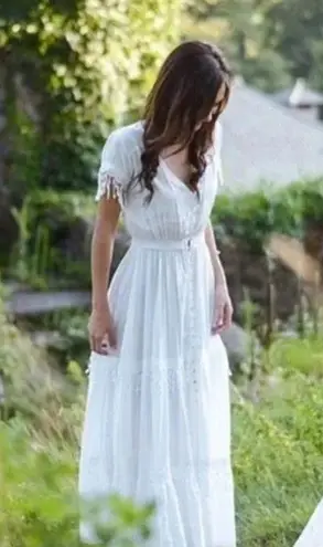 Jaase ✨ Boho Peasant White Crochet Lace Tiered Maxi Long Dress✨