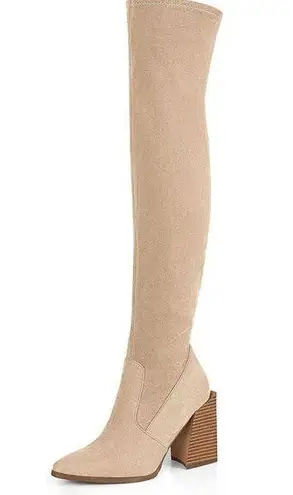 NEW Over the Knee High Boots Chunky Heels Long Stretch Pointed Toe 6.5