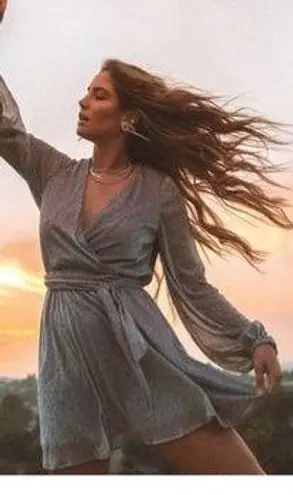 Lovestitch Shooting Star Metallic Wrap Long Sleeve Mini Dress S