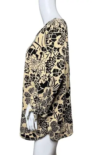 Hot Cotton Shirt Womens 2X Tan Black Floral Flower Casual Work Travel Lagenlook