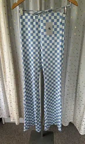 Elodie NWT Tie High Waist Retro Checker 70s Flare Bell Bottoms Wide Leg Pants S