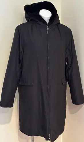 Gallery  Black Trench Coat With Teddy Material Inside With Pockets & Hoodie.Dz XL