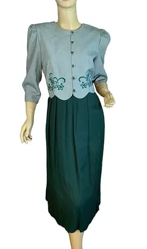 MISS DORBY VINTAGE 1990'S GREEN & WHITE ONE PIECE DRESS WITH TIE BACK BELT (6P)