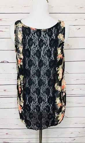 Papaya  Sheer Black Floral & Lace Tank Top Size Medium